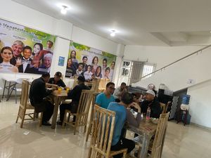 Indoor seating area at Govinda's Vegetarian Restaurant in Denpasar