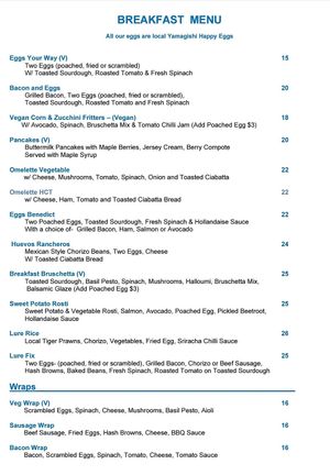 Breakfast menu page 1 at Lure in Port Douglas