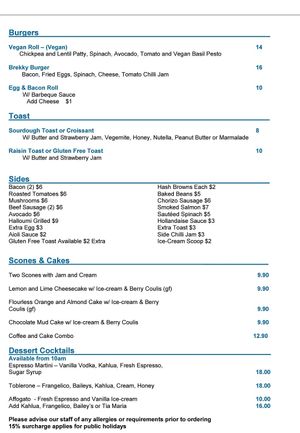Breakfast menu page 2 at Lure in Port Douglas