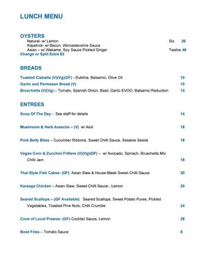 Lunch menu page 1 at Lure in Port Douglas