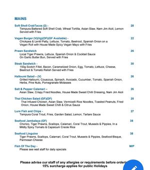 Lunch menu page 2 at Lure in Port Douglas