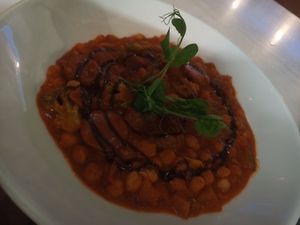 Chickpea and roasted vegetable stew with Kepfler potatoes at Salsa Bar and Grill in Port Douglas