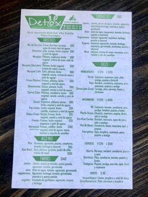 Menú at DETOX in Hermosillo