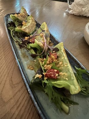 Spring onion gyozas   at east in Auckland