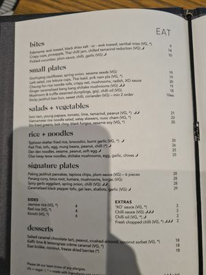 Menu October 2022 at east in Auckland