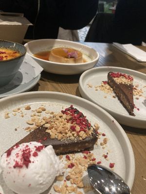 Chocolate tart + kaffir (tastes like flan)  at east in Auckland