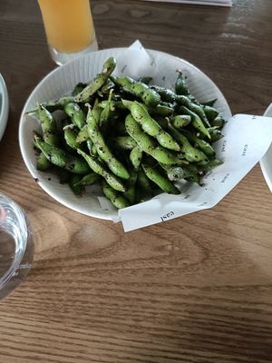 Edamame with black salt at east in Auckland