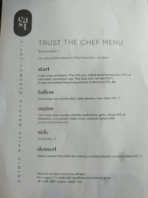 Set menu at east in Auckland