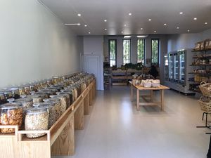 Our grocery shop and bulk selling wall.  at Mercearia 100 Saco in Porto