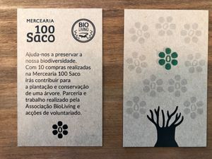 Client card, with 10 visits we will plant a tree in preserved area together with Associação BioLiving.  at Mercearia 100 Saco in Porto
