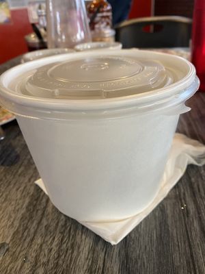 Takeout container for pho at Pho Lena in Anchorage