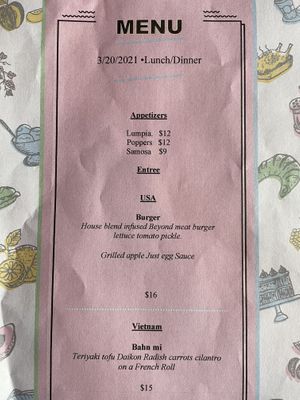 Menu at Sky Cafe in South San Francisco