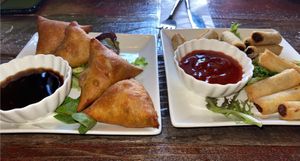 Samosas and Lumpia (THE SAMOSA SAUCE IS INSANE) at Sky Cafe in South San Francisco