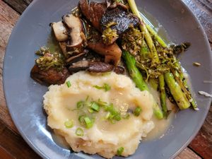 Portobello mushroom with chimichurri and mashed potatoes at Sky Cafe in South San Francisco