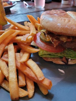 Burger and fries at Sky Cafe in South San Francisco