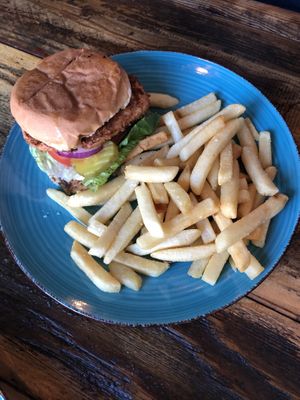 “Chicken” sandwich and fries. Yum!  at Sky Cafe in South San Francisco