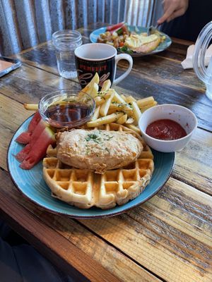 Chicken Waffle & Fries  at Sky Cafe in South San Francisco
