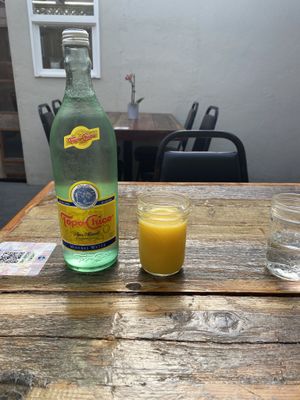 Huge bottle of sparkling water, fresh OJ, and water 💦   at Sky Cafe in South San Francisco