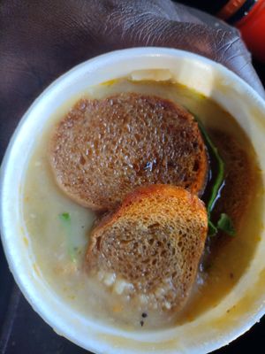 Leek soup!! Delicious! More like potato soup at Sky Cafe in South San Francisco