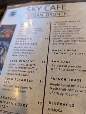 Snip of the brunch menu at Sky Cafe in South San Francisco