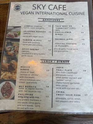 Menu  at Sky Cafe in South San Francisco