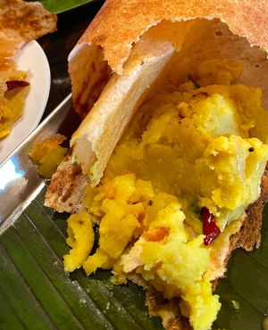 Inside of Masala Dosai (potato filling) 💚  at Kumar's Minneapolis in Apple Valley