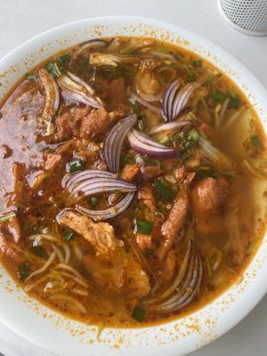 Spicy noodle soup with soy ‘chicken’ protein  at Bakery 127 in Pakenham