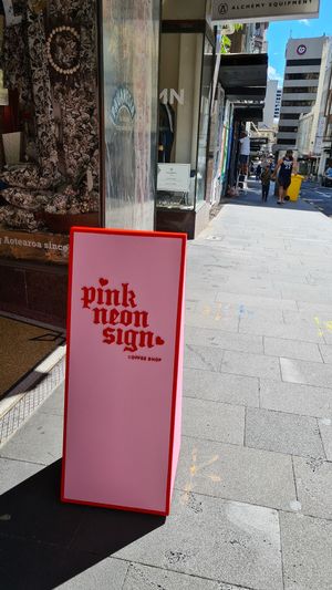 Next to Aesop you find pink neon sign at Pink Neon Sign in Auckland