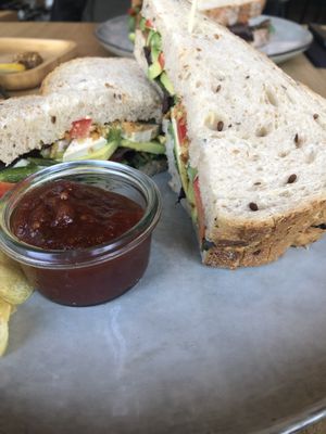 Vegan club sandwich with various veggies & tofu.   at Food Matterz in Groningen