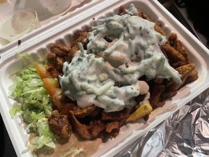 Doner chip box (without red cabbag, onion & jalapeños      at What The Pitta in Manchester