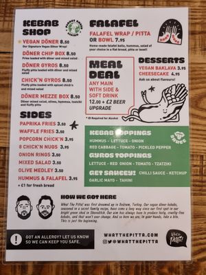 Menu at What The Pitta in Manchester