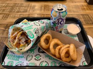 Vegan chicken gyros and onion rings   at What The Pitta in Manchester