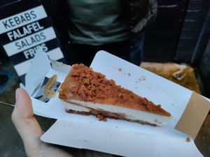 A tiny sliver of cake. Yum though at What The Pitta in Manchester