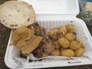 Hog roast and hash browns at The Hogless Roast in East London