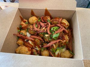 BBQ Bacon Hash Browns (the star of the show for me!) at The Hogless Roast in East London