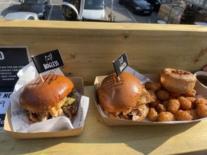 1. Hogless Burger 2. Hogless Sunday Roast  at The Hogless Roast in East London