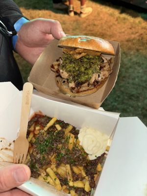 Burger & chips  at The Hogless Roast in East London