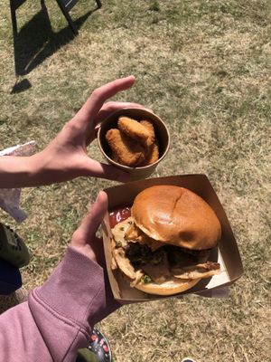 Hogless burger (£10.50) and chicken nuggets (£6.50, surprisingly big portion).  at The Hogless Roast in East London