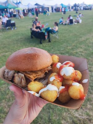 Hogless burger and hash brown bites at The Hogless Roast in East London