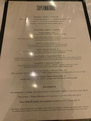 Menu at SITE x supernature in East London