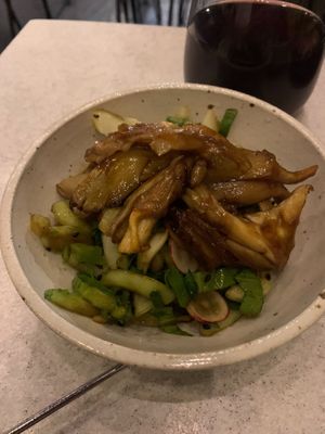 Smoked tamari oyster mushrooms at SITE x supernature in East London