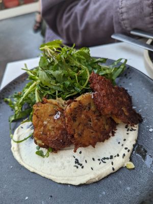 Beet fritters at SITE x supernature in East London