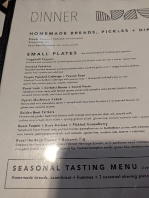 Menu at SITE x supernature in East London