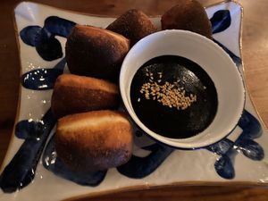 Bao beignets with rich black sesame/salted caramel sauce 🤤 at Minty Z in Coconut Grove