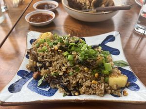 Pineapple fried rice with substitution of tofu with mushrooms!!  at Minty Z in Coconut Grove
