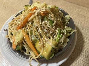 Noodles with veggies in teriyaki sauce  at Origami in Cuenca