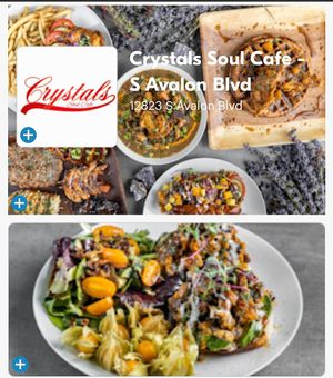 Featured: Backyard Boogie Soul Plate, Chick'n & Peach Cobbler Waffle, Psychedelic Soul Plate, Jerk Shrimp Po Boy & Cajun Shrimp Po Boy at Crystals Soul Cafe in Los Angeles