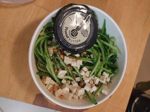 tofu&cucumber salad with peanuts and peanut butter sauce 😍 at Japanika  in Jerusalem