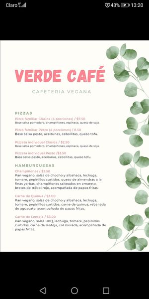 Menu at Verde Café in Atuntaqui
