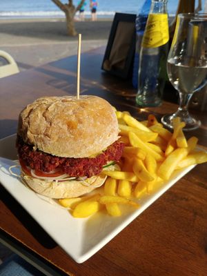 Vegan burger at Bliss Café in Tenerife